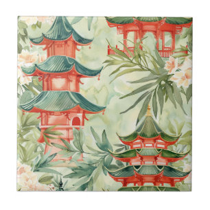 Europäische Chinoiserie-Pagodenwald-Wasserfarbe Fliese