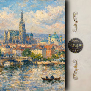 Europäische Fluss-Stadtlandschaft Découpage Seidenpapier