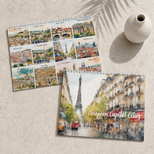 Europäische Hauptstädte 2026 Aquarell-Reisekunst Kalender