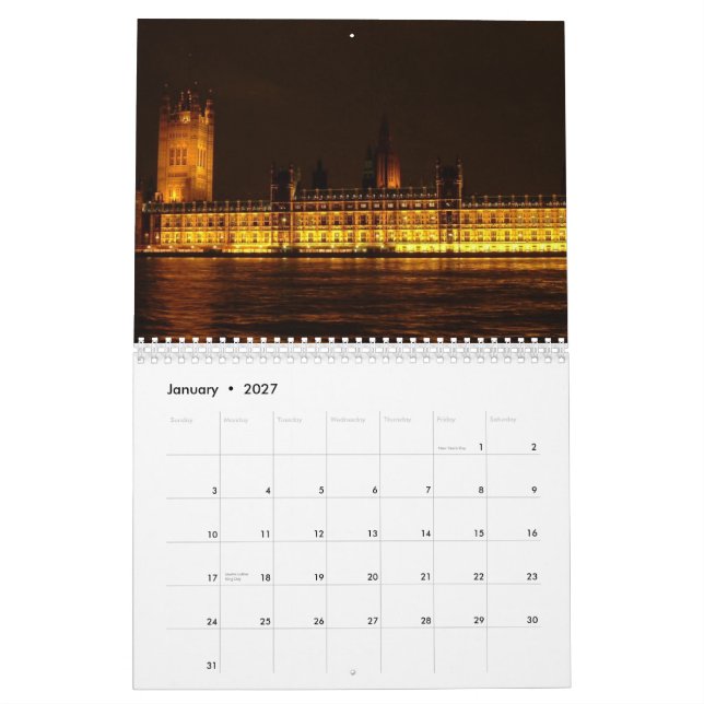 Europäische Hauptstädte Kalender (Jan 2027)