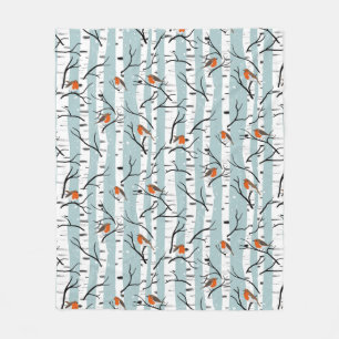 Europäische Robins auf Silberzange im Schnee blau Fleecedecke