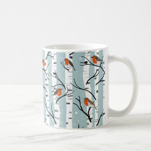 Europäische Robins auf Silberzange im Schnee blau Kaffeetasse