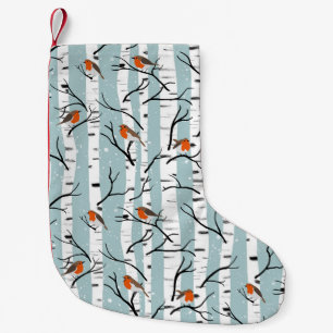 Europäische Robins auf Silberzange im Schnee blau Kleiner Weihnachtsstrumpf