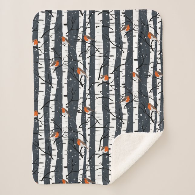 Europäische Robins auf Silberzange im Schneegroman Sherpadecke (Vorderseite)