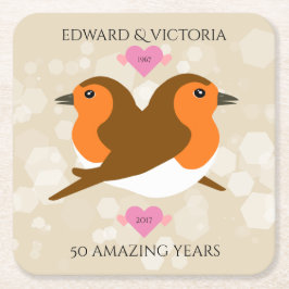 Europäische Robins lieben jedes Jahr Rechteckiger Pappuntersetzer