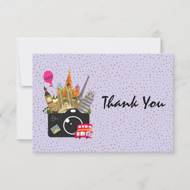 Europäische Sehenswürdigkeiten mit Kamera Vielen D Dankeskarte (Vorderseite)