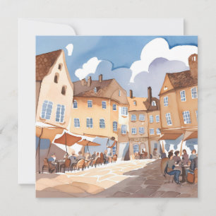 Europäische Stadt Ecke Aquarell-Malerei Karte