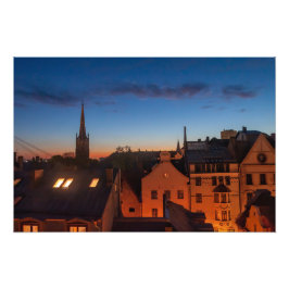 Europäische Stadt in Twilight Fotodruck