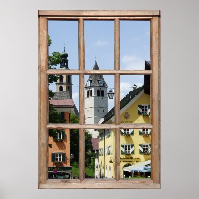 Europäische Stadtsicht aus einem Fenster Poster (Vorne)