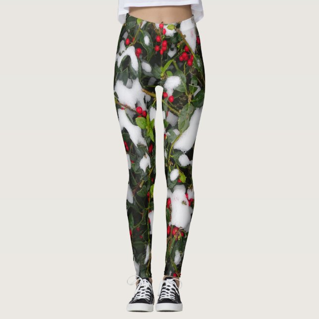 Europäische Stechpalme mit Schnee Legging Leggings (Vorderseite)