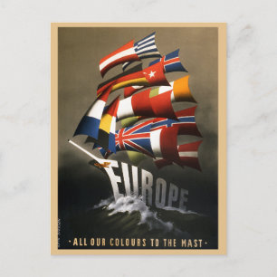Europäische Vintage-Flaggen Marshallplan Postkarte