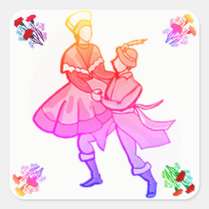 Europäische Volkstanzenaufkleber Quadratischer Aufkleber