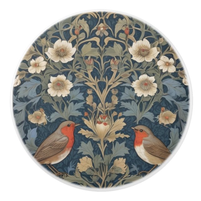 Europäischer Robin Bird Couple William Morris-Stil Keramikknauf (Vorderseite)