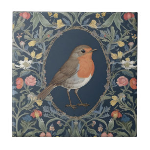 Europäischer Rotkehlchen-Vogel William Morris Stil Fliese