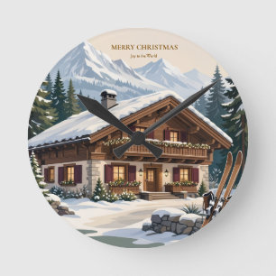 Europäisches alpines Weihnachten - Schneeiger Wint Runde Wanduhr