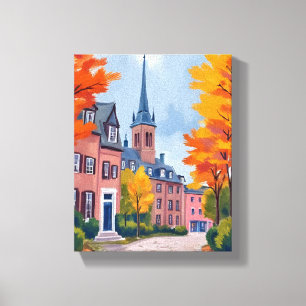 Europäisches Dorf Straße Aquarell Reise Leinwanddruck