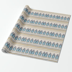 Europäisches Retro-Gebäude, vintage Außenfassade. Geschenkpapier