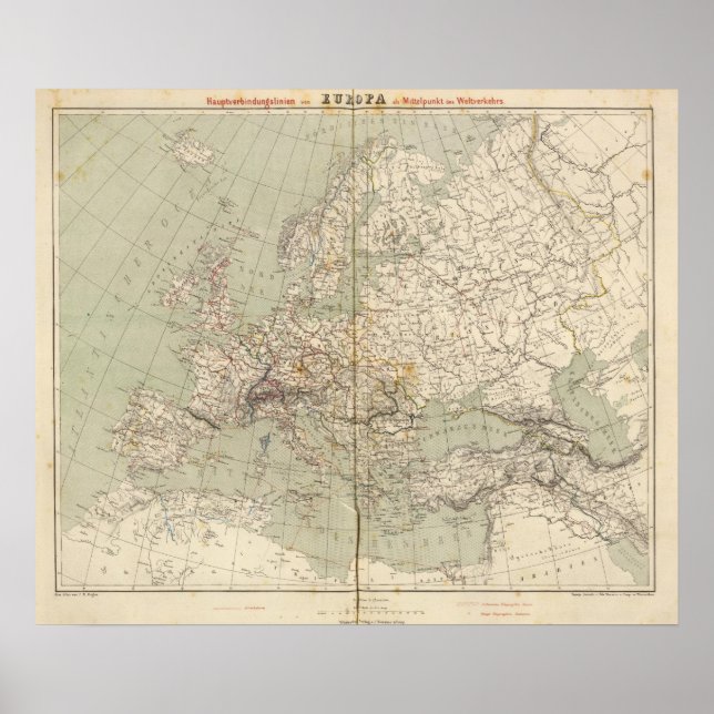 Europe Atlas Map mit den Eisenbahnen Poster (Vorne)