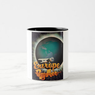Europe by Air Vintage Flugplakat Zweifarbige Tasse