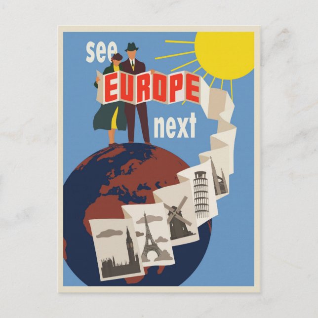 Europe Vacation Vintage Travel Poster Postkarte (Vorderseite)