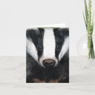 European Badger Portrait Painting Note Card Karte