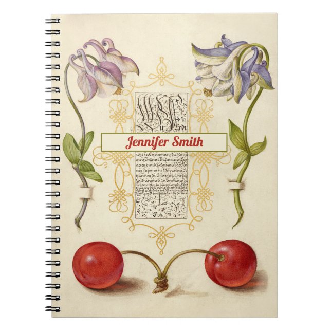 European Columbines and Sweet Cherry Notebook Notizblock (Vorderseite)