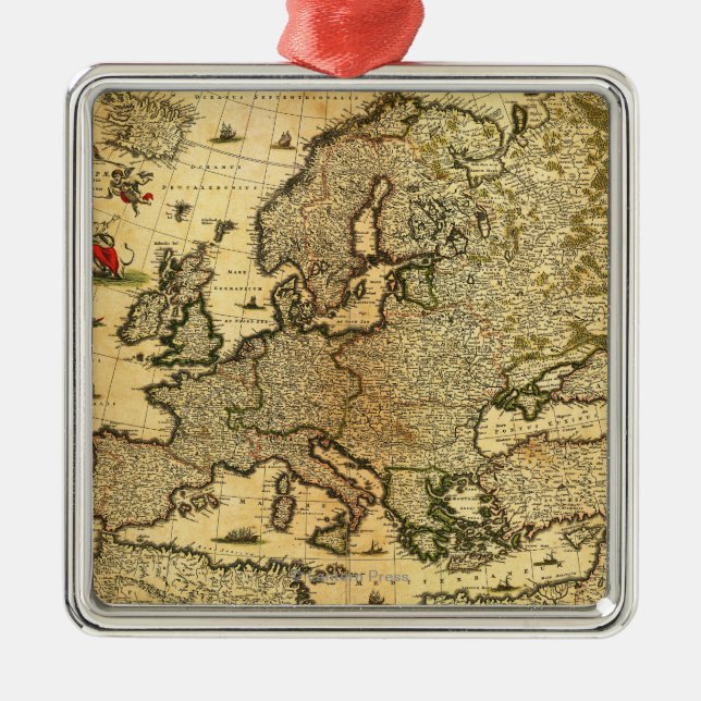 EuropePanoramic MapEurope Silbernes Ornament (Vorne)