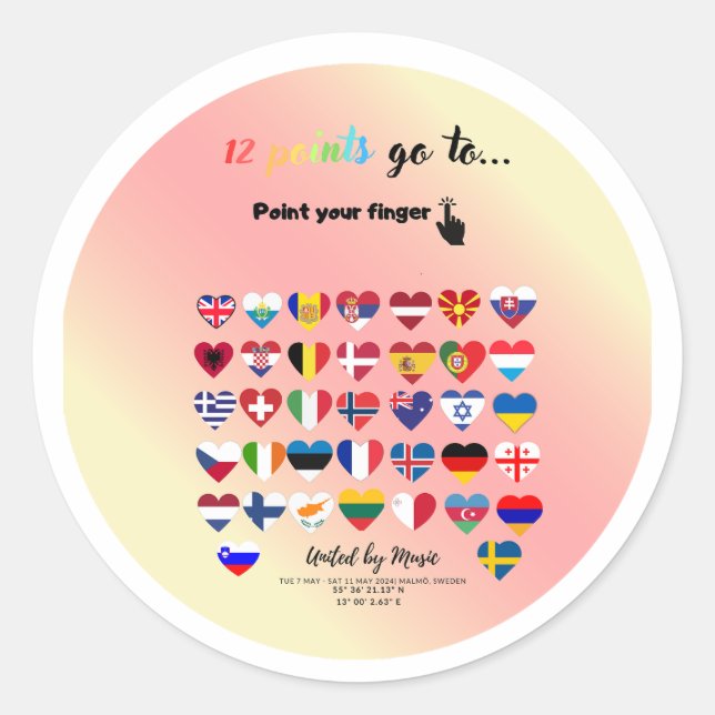 Eurovision Songcontest 2024 Unisex T-shirt Sweden  Runder Aufkleber (Vorderseite)