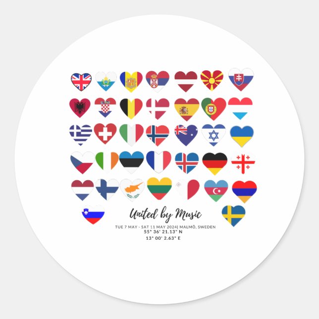 Eurovision Songcontest 2024 Unisex T-shirt Sweden  Runder Aufkleber (Vorderseite)