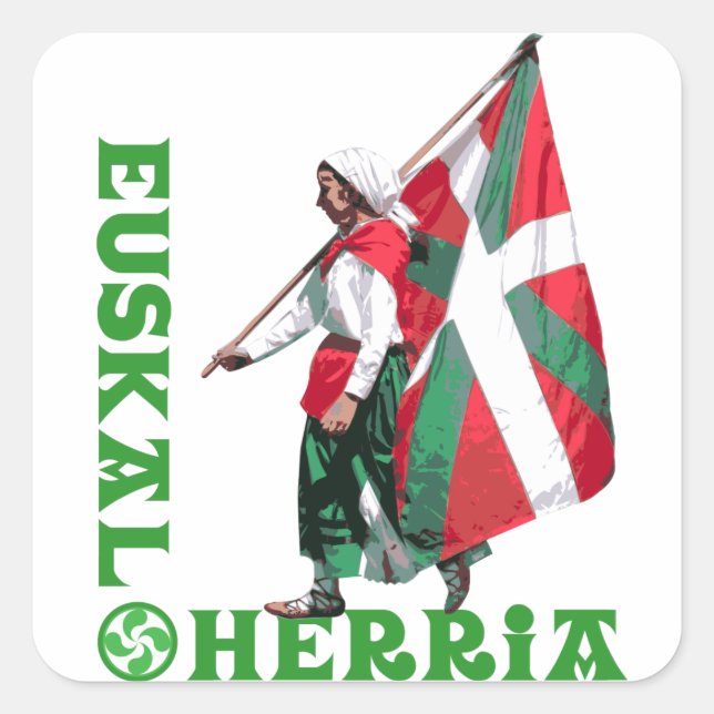 Euskal Herria: Mädchen mit baskischer Flagge Ikurr Quadratischer Aufkleber (Vorderseite)