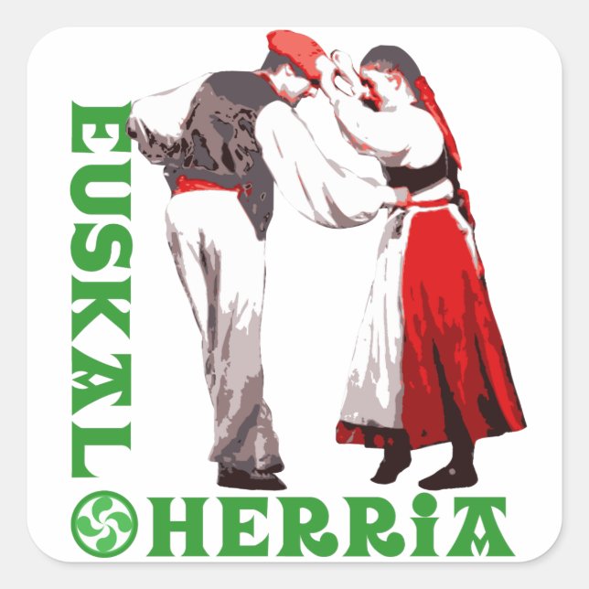 Euskal Herria: traditionelle baskische Tänzer, Quadratischer Aufkleber (Vorderseite)