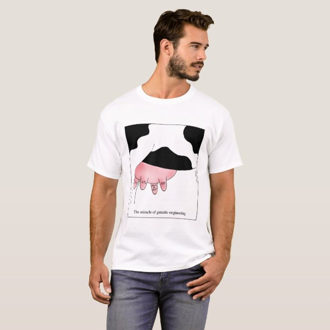 Euter-Cartoon der Gentechnik-Kuh-GVO T-Shirt (Vorne ganz)