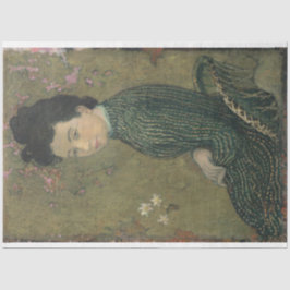 Eva Meurier in grünem Dress-Dekoupage Seidenpapier