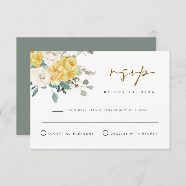 EVA Spring Garden Yellow Floral RSVP Card Einladung (Vorne/Hinten)