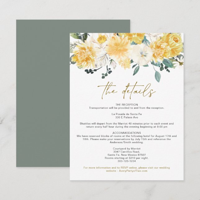 EVA Spring Watercolor Yellow Floral Detail Card Einladung (Vorne/Hinten)