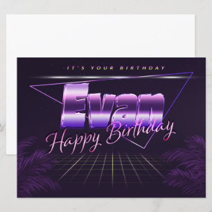 Evan Name Vorname lila retro Karte Geburtstag