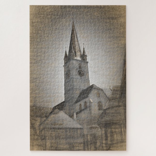 Evangelichal Kathedrale Tower Sibiu Rumänien Puzzle (Vertikal)