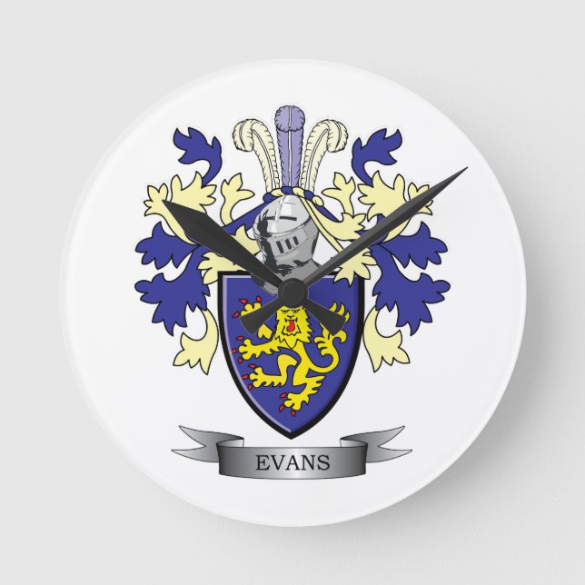 Evans-Familienwappen-Wappen Runde Wanduhr (Vorderseite)