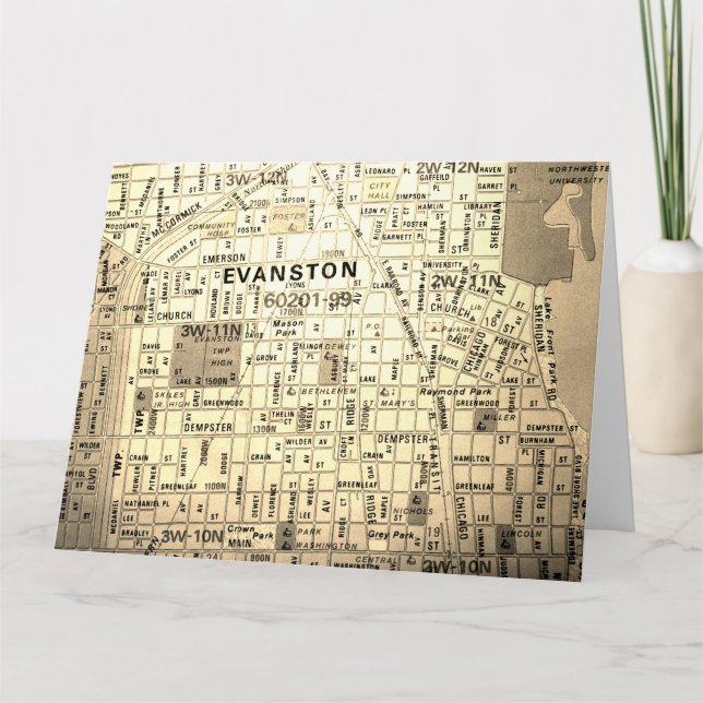 Evanston, IL Vintag Map Karte (Vorderseite)