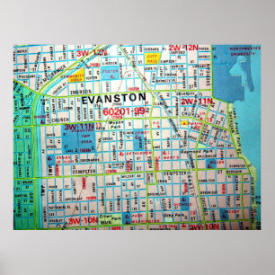 EVANSTON, IL Vintag Map Poster