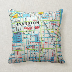 EVANSTON, IL Vintage Karte Kissen