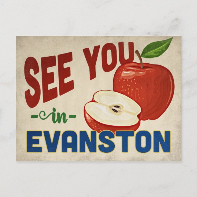 Evanston Illinois Apple - Vintage Travel Postkarte (Vorderseite)