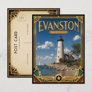 Evanston Illinois Vintage Art Deco Golden Age Postkarte