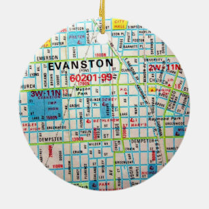 EVANSTON, Vintage Karte IL Keramik Ornament