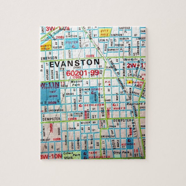 EVANSTON, Vintage Karte IL Puzzle (Vertikal)
