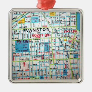 EVANSTON, Vintage Karte IL Silbernes Ornament