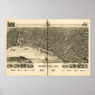 Evansville Indiana 1888 Antike Panoramakarte Poster