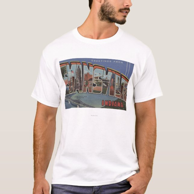 Evansville, Indiana - große Buchstabe-Szenen T-Shirt (Vorderseite)