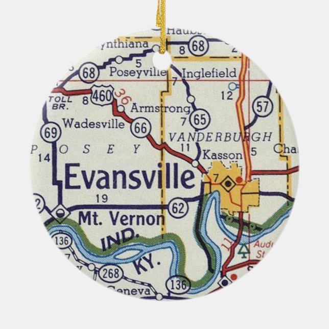Evansville Indiana Vintage Karte Keramik Ornament (Hinten)