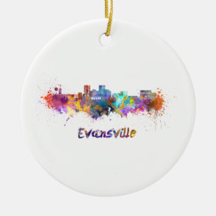 Evansville skyline im Watercolor Keramik Ornament